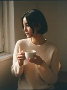 Woman in a quiet reflective moment of real self-care